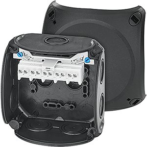 DK 0404 B - PUSZKA INSTALACYJNA 104X104X70 IP66, Z DŁAWNIC. MEMBRAN, Z ZACISKAMI CZARNA