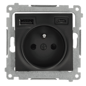 SIMON 54 MODULE BLACK MATT SOCKET + CHARGER 2X USB C+A 2.1A 5V DC