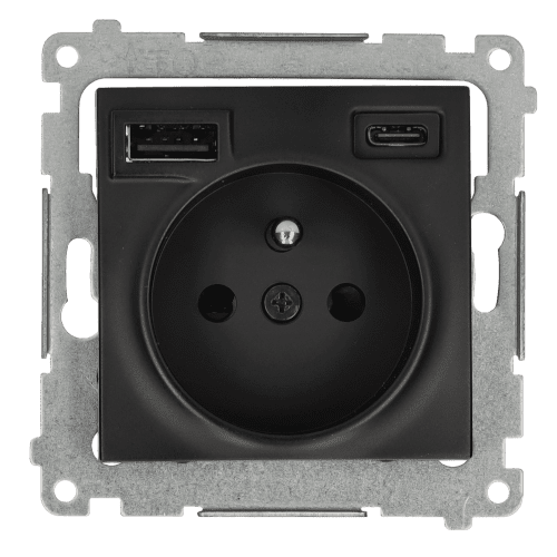 SIMON 54 MODUŁ CZARNY MAT GNIAZDO + ŁADOWARKA 2X USB C+A 2.1A 5V DC