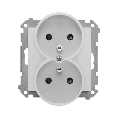 SIMON 55 MODUŁ ALUMINIUM MAT GNIAZDO WTYCZKOWE 2X Z/U Z PRZESŁONAMI ZACISKI SPRĘŻYNOWE 16A 250V