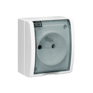 SIMON AQUARIUS WHITE SOCKET NT 1X Z/U WITH SMOKY COVER IP54 SCREW TERMINALS 16A 250V
