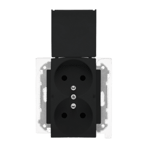 SIMON 55 BLACK MAT MODULE SOCKET 2X Z/U WITH COVER IP44 SPRING TERMINALS 16A 250V