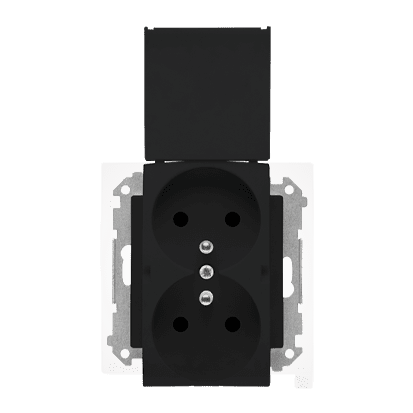 SIMON 55 BLACK MAT MODULE SOCKET 2X Z/U WITH COVER IP44 SPRING TERMINALS 16A 250V