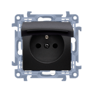 SIMON 10 MODULE BLACK MATT SOCKET 1X Z/U WITH COVER BLACK MATT IP44 SPRING CLAMP 16A 250V