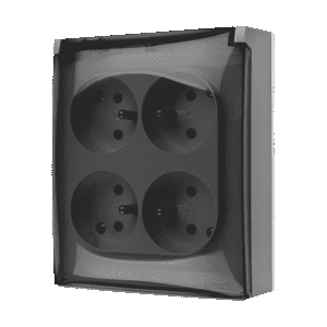 SIMON AQUACLICK GRAY SOCKET NT 2X 2X Z/U WITH SMOKY COVER IP44 SCREW TERMINALS 16A 250V