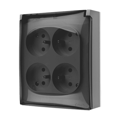 SIMON AQUACLICK GRAY SOCKET NT 2X 2X Z/U WITH SMOKY COVER IP44 SCREW TERMINALS 16A 250V