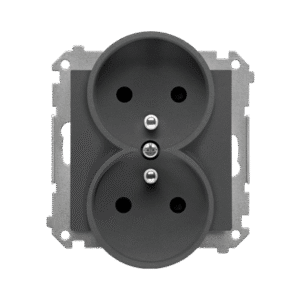 SIMON 55 GRAPHITE MODULE SOCKET OUTLET 2X S/U WITH SHUTTERS SPRING TERMINALS 16A 250V