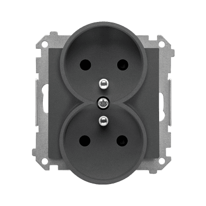 SIMON 55 GRAPHITE MODULE SOCKET OUTLET 2X S/U WITH SHUTTERS SPRING TERMINALS 16A 250V