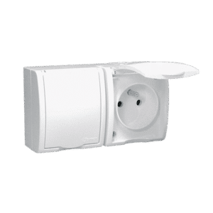SIMON AQUARIUS WHITE SOCKET NT 2X Z/U WITH COVER IP54 SCREW TERMINALS 16A 250V