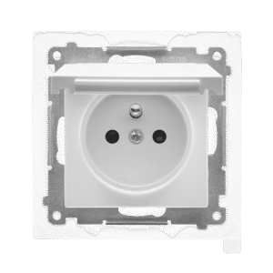SIMON 55 WHITE MAT MODULE SOCKET 1X Z/U WITH COVER IP44 SPRING CLAMPS 16A 250V