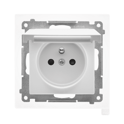 SIMON 55 WHITE MAT MODULE SOCKET 1X Z/U WITH COVER IP44 SPRING CLAMPS 16A 250V