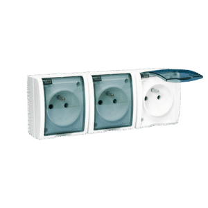 SIMON AQUARIUS BIAŁY GNIAZDO NT 3X Z/U Z KLAPKĄ DYMNĄ IP54 ZACISKI ŚRUBOWE 16A 250V