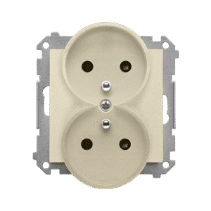 SIMON 55 CHAMPAGNE MODULE MAT PLUG SOCKET 2X Z/U WITH SHUTTERS SPRING TERMINALS 16A 250V