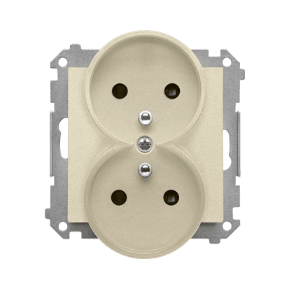 SIMON 55 CHAMPAGNE MODULE MAT PLUG SOCKET 2X Z/U WITH SHUTTERS SPRING TERMINALS 16A 250V
