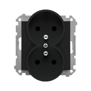 SIMON 55 BLACK MAT MODULE SOCKET 2X Z/U WITH SHUTTERS SPRING TERMINALS 16A 250V