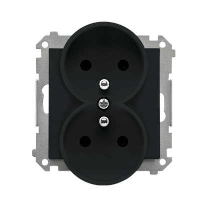 SIMON 55 MODUŁ CZARNY MAT GNIAZDO WTYCZKOWE 2X Z/U Z PRZESŁONAMI ZACISKI SPRĘŻYNOWE 16A 250V