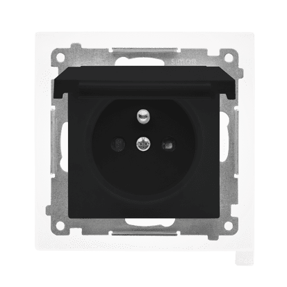 SIMON 55 MODULE BLACK MATT SOCKET 1X Z/U WITH COVER IP44 SPRING TERMINALS 16A 250V