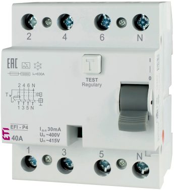 EFI-P4 25A/ 30MA/A WYŁĄCZNIK RÓŻNICOWY 25A 4P 4M 30MA AC 10KA