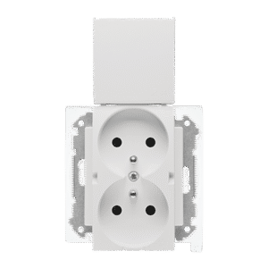 SIMON 55 WHITE MAT MODULE SOCKET 2X S/U WITH COVER IP44 SPRING TERMINALS 16A 250V