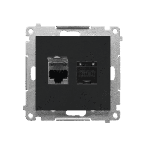 SIMON 55 BLACK MATT MODULE COMPUTER SOCKET 2X UAE 8 CAT.6 UTP WITH DUST COVER