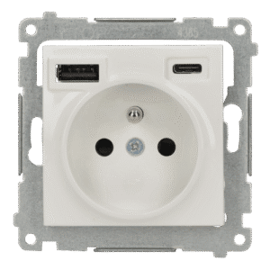 SIMON 54 MODULE WHITE SOCKET 1X Z/U SCREW TERMINALS 16A 250V + CHARGER 2X USB C+A 2.1A