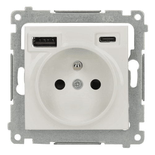 SIMON 54 MODUŁ BIAŁY GNIAZDO 1X Z/U ZACISKI ŚRUBOWE 16A 250V + ŁADOWARKA 2X USB C+A 2.1A