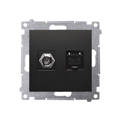 SIMON 54 MODUŁ CZARNY MAT GNIAZDO TV TYP F + GNIAZDO KOMPUTEROWE 1X UAE 8 CAT.6 FTP PŁASKIE