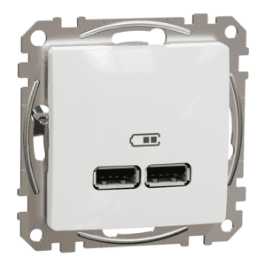 Schneider Electric, Sedna Design & Elements, Gniazdo ładowania USB typ A+A 2,4A, białe, SDD111401