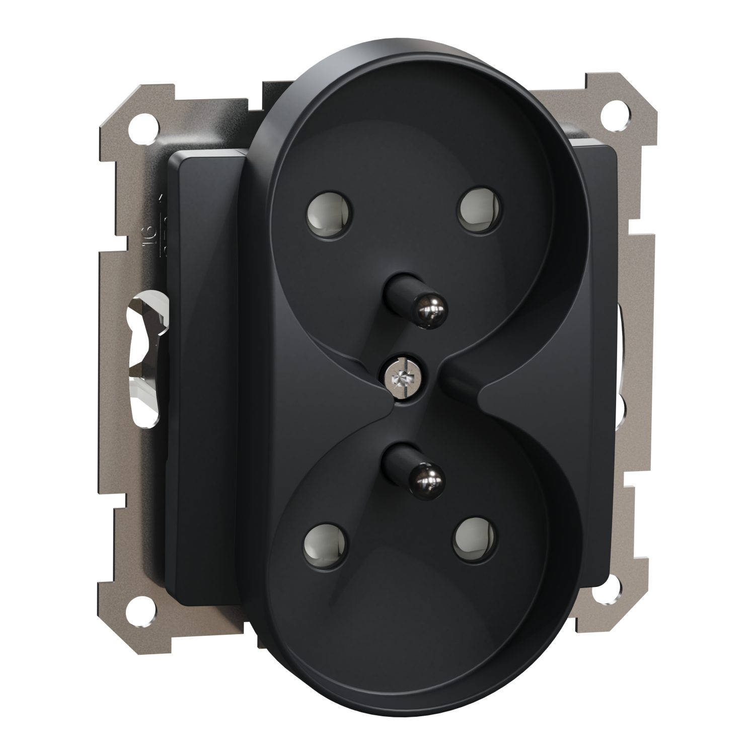 Schneider Electric, Sedna Design, Gniazdo 2x2P+PE z przesłonami do systemu ramkowego (do ramek Sedna Design), czarny antracyt, SDD114275