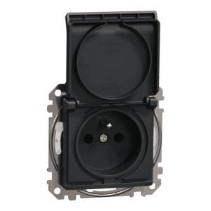 Schneider Electric, Sedna Design & Elements, Power socket 2P+PE with shuttered current paths IP44, black anthracite, SDD214013