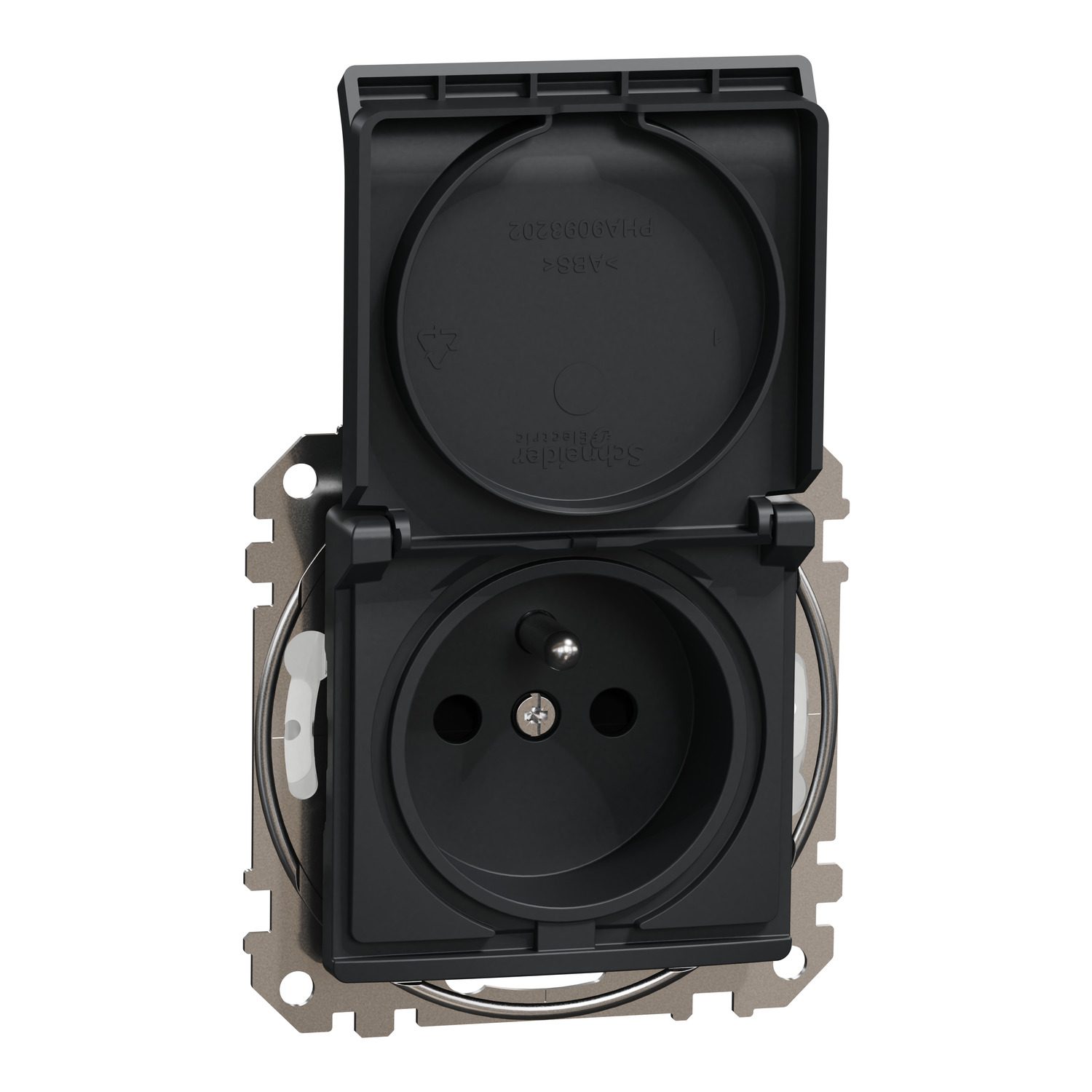 Schneider Electric, Sedna Design & Elements, Power socket 2P+PE with shuttered current paths IP44, black anthracite, SDD214013