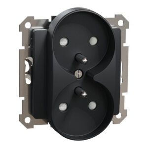 Schneider Electric, Sedna Elements, Gniazdo 2x2P+PE z przesłonami do systemu ramkowego (do ramek Elements), czarny antracyt, SDD114271