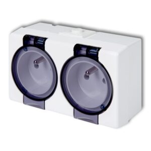 SENIOR BIAŁY GNIAZDO NT 2X Z/U Z KLAPKĄ DYMNĄ IP44 ZACISKI ŚRUBOWE 16A 250V