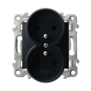 SZAFIR MODUŁ CZARNY METALIK GNIAZDO 2X Z/U ZACISKI ŚRUBOWE 16A 250V