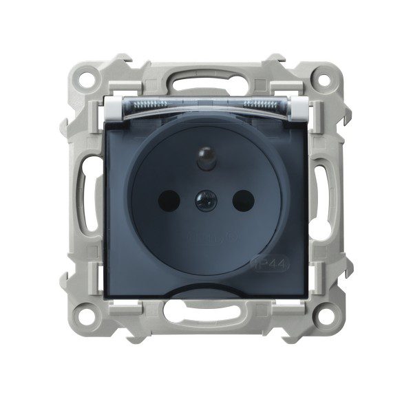 SAPPHIRE MODULE WHITE SPLASH-PROOF SOCKET Z/U IP-44 WITH SMOKE COVER SCREW TERMINALS 16A 250V