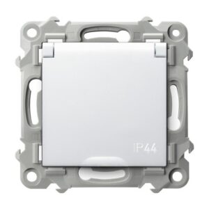 SAPPHIRE MODULE WHITE SPLASH-PROOF SOCKET Z/U IP-44 WITH WHITE FLAP SCREW TERMINALS 16A 250V