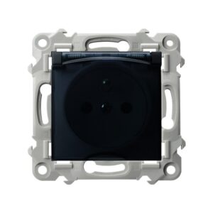 SAPPHIRE MODULE BLACK METALLIC SPLASH-PROOF SOCKET Z/U IP-44 WITH TRANSPARENT COVER SCREW TERMINALS